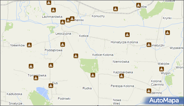 mapa Kotlice-Kolonia, Kotlice-Kolonia na mapie Targeo