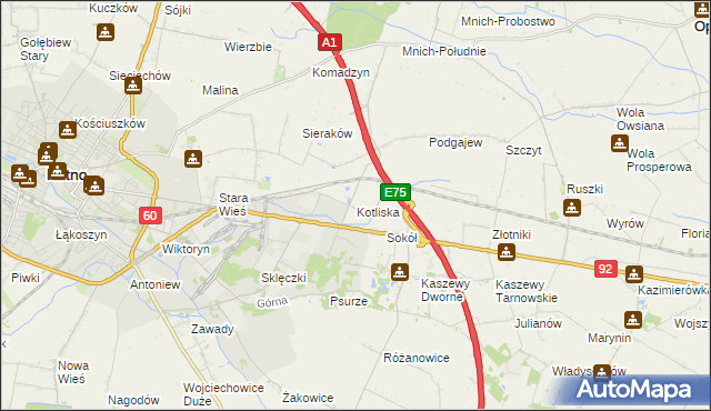 mapa Kotliska gmina Kutno, Kotliska gmina Kutno na mapie Targeo