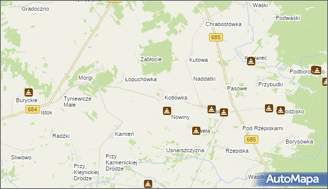 mapa Kotłówka gmina Narew, Kotłówka gmina Narew na mapie Targeo