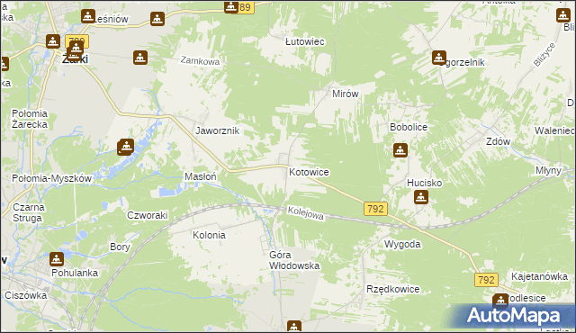 mapa Kotowice gmina Żarki, Kotowice gmina Żarki na mapie Targeo