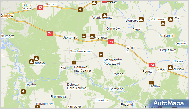 mapa Kotuszów gmina Aleksandrów, Kotuszów gmina Aleksandrów na mapie Targeo