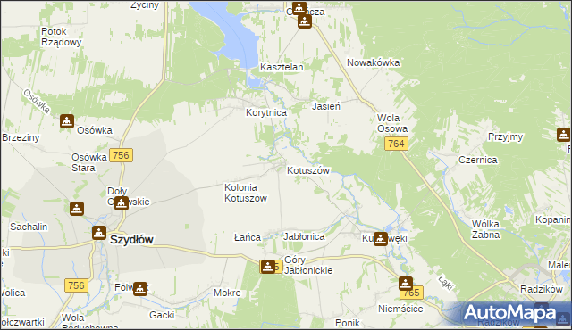 mapa Kotuszów gmina Szydłów, Kotuszów gmina Szydłów na mapie Targeo