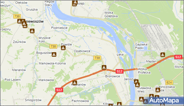 mapa Kowala gmina Puławy, Kowala gmina Puławy na mapie Targeo