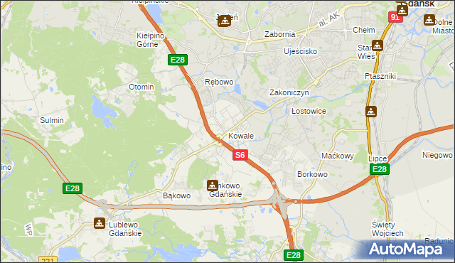 mapa Kowale gmina Kolbudy, Kowale gmina Kolbudy na mapie Targeo