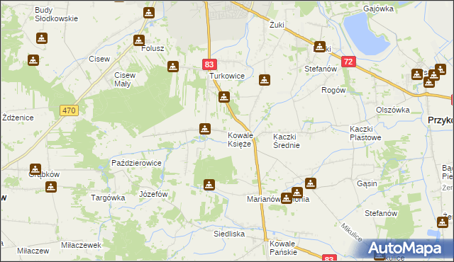 mapa Kowale Księże, Kowale Księże na mapie Targeo