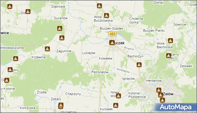 mapa Kowalew gmina Buczek, Kowalew gmina Buczek na mapie Targeo