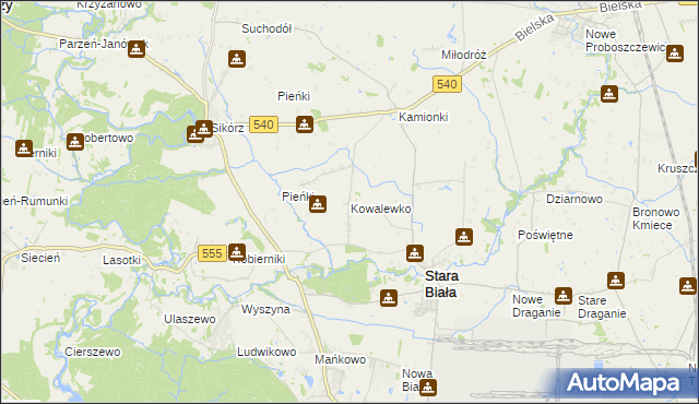 mapa Kowalewko gmina Stara Biała, Kowalewko gmina Stara Biała na mapie Targeo