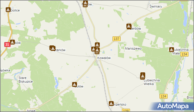mapa Kowalów gmina Rzepin, Kowalów gmina Rzepin na mapie Targeo