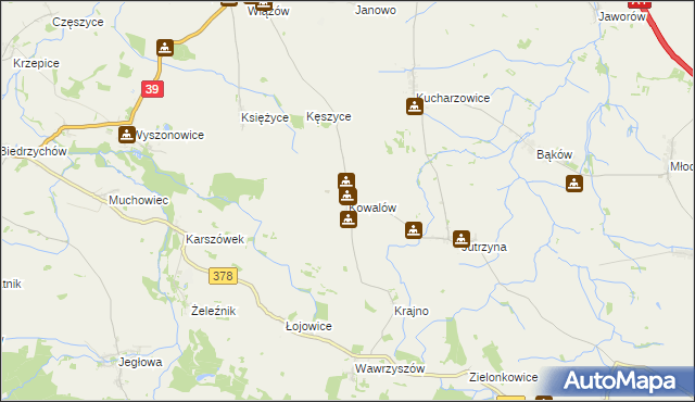 mapa Kowalów gmina Wiązów, Kowalów gmina Wiązów na mapie Targeo