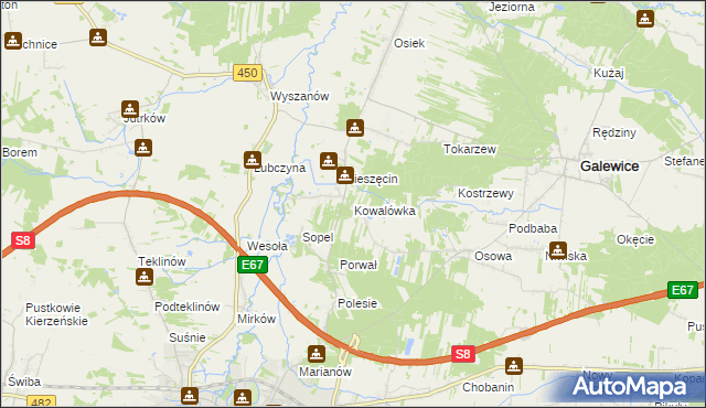 mapa Kowalówka gmina Wieruszów, Kowalówka gmina Wieruszów na mapie Targeo