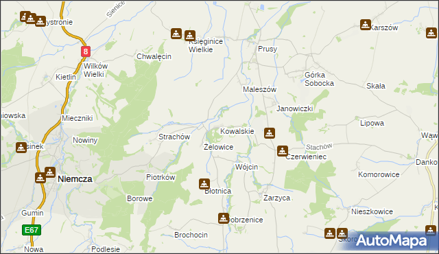 mapa Kowalskie gmina Kondratowice, Kowalskie gmina Kondratowice na mapie Targeo