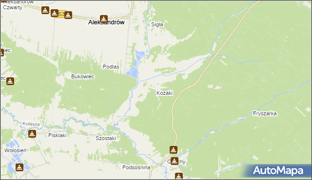 mapa Kozaki gmina Łukowa, Kozaki gmina Łukowa na mapie Targeo