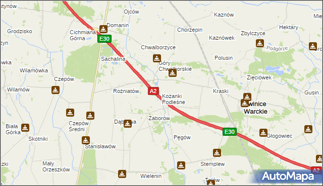 mapa Kozanki Podleśne, Kozanki Podleśne na mapie Targeo