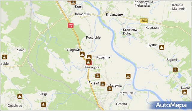 mapa Koziarnia, Koziarnia na mapie Targeo