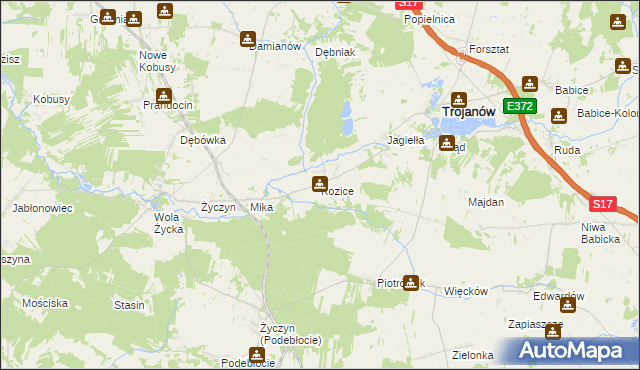 mapa Kozice gmina Trojanów, Kozice gmina Trojanów na mapie Targeo