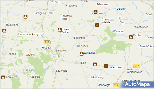 mapa Koziczyn gmina Regimin, Koziczyn gmina Regimin na mapie Targeo