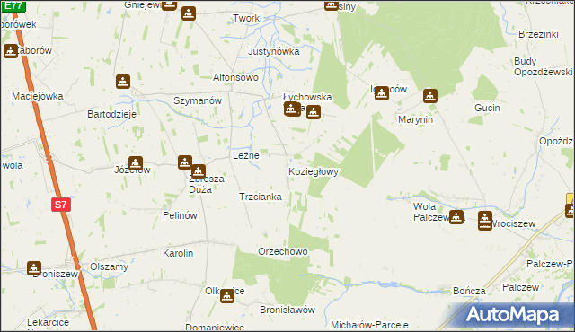 mapa Koziegłowy gmina Jasieniec, Koziegłowy gmina Jasieniec na mapie Targeo