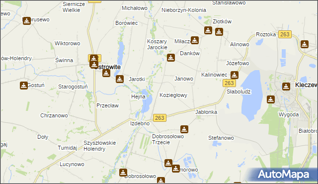 mapa Koziegłowy gmina Kleczew, Koziegłowy gmina Kleczew na mapie Targeo