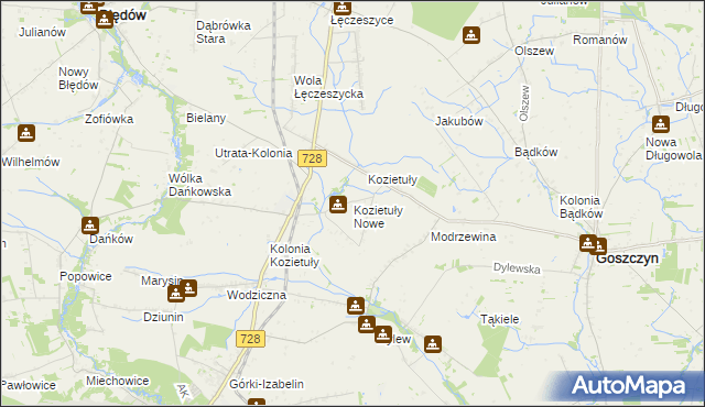 mapa Kozietuły Nowe, Kozietuły Nowe na mapie Targeo