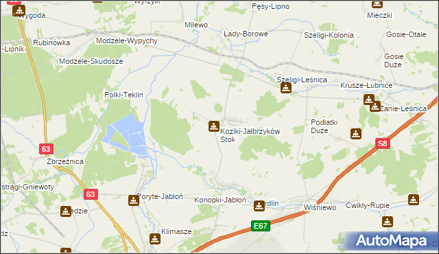 mapa Koziki-Jałbrzyków Stok, Koziki-Jałbrzyków Stok na mapie Targeo