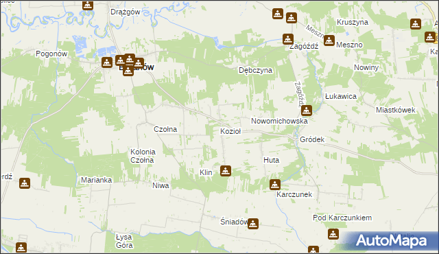 mapa Kozioł gmina Baranów, Kozioł gmina Baranów na mapie Targeo