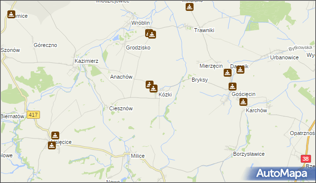 mapa Kózki gmina Pawłowiczki, Kózki gmina Pawłowiczki na mapie Targeo