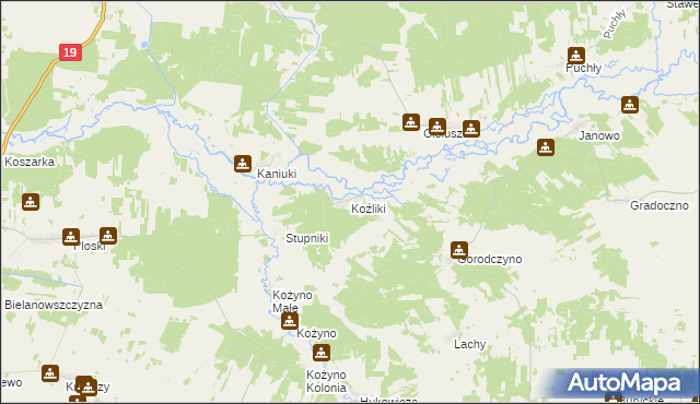 mapa Koźliki gmina Narew, Koźliki gmina Narew na mapie Targeo