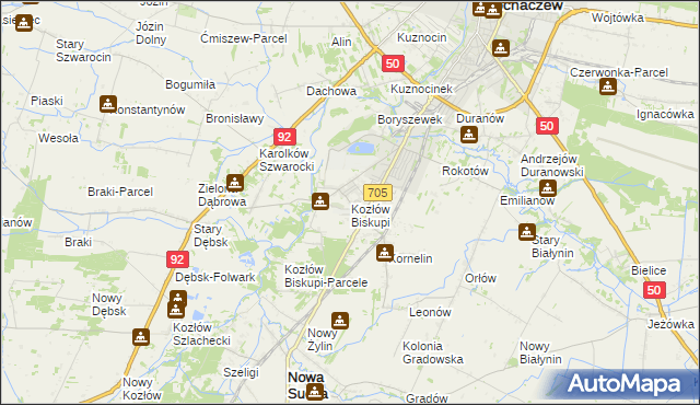 mapa Kozłów Biskupi, Kozłów Biskupi na mapie Targeo