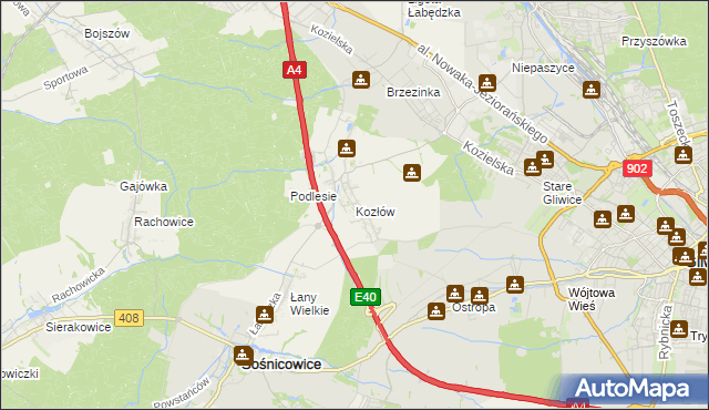 mapa Kozłów gmina Sośnicowice, Kozłów gmina Sośnicowice na mapie Targeo