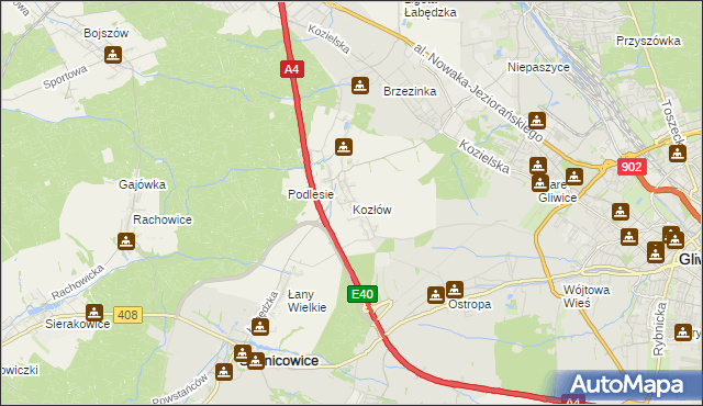 mapa Kozłów gmina Sośnicowice, Kozłów gmina Sośnicowice na mapie Targeo