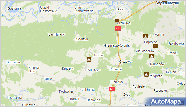 mapa Kozłów gmina Wyśmierzyce, Kozłów gmina Wyśmierzyce na mapie Targeo