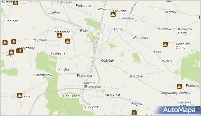 mapa Kozłów powiat miechowski, Kozłów powiat miechowski na mapie Targeo