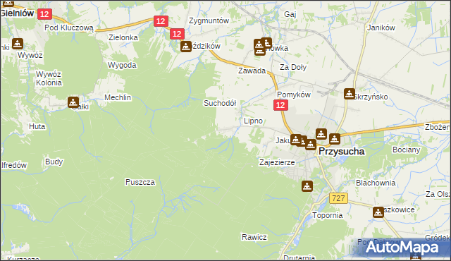 mapa Kozłowiec gmina Przysucha, Kozłowiec gmina Przysucha na mapie Targeo