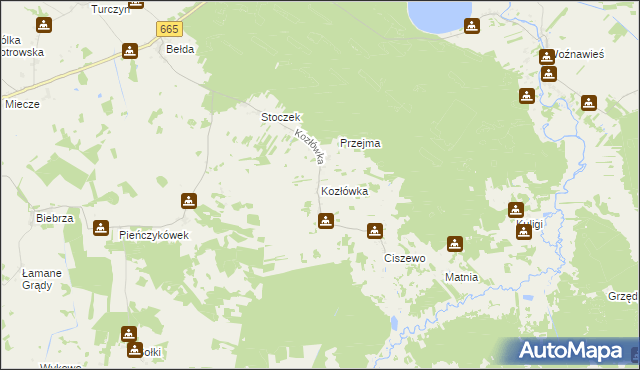 mapa Kozłówka gmina Rajgród, Kozłówka gmina Rajgród na mapie Targeo