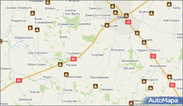 mapa Kozłowo gmina Drobin, Kozłowo gmina Drobin na mapie Targeo