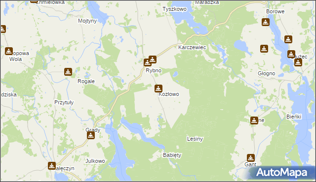 mapa Kozłowo gmina Sorkwity, Kozłowo gmina Sorkwity na mapie Targeo