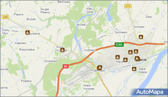 mapa Kozłowo gmina Świecie, Kozłowo gmina Świecie na mapie Targeo