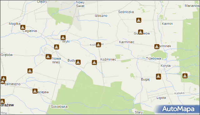 mapa Koźminiec, Koźminiec na mapie Targeo