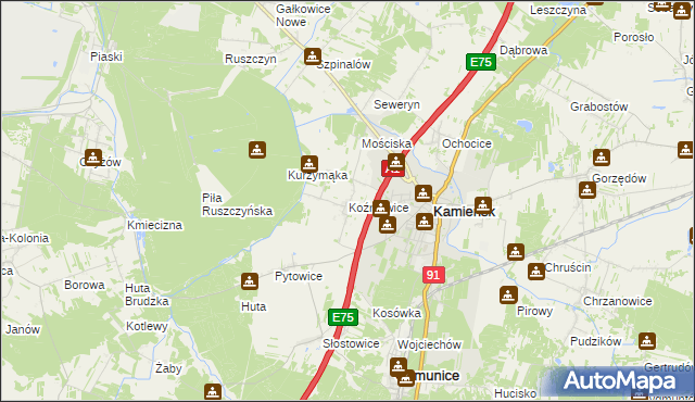 mapa Koźniewice, Koźniewice na mapie Targeo