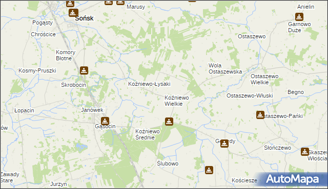 mapa Koźniewo Wielkie, Koźniewo Wielkie na mapie Targeo