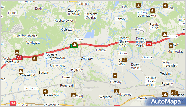 mapa Kozodrza, Kozodrza na mapie Targeo