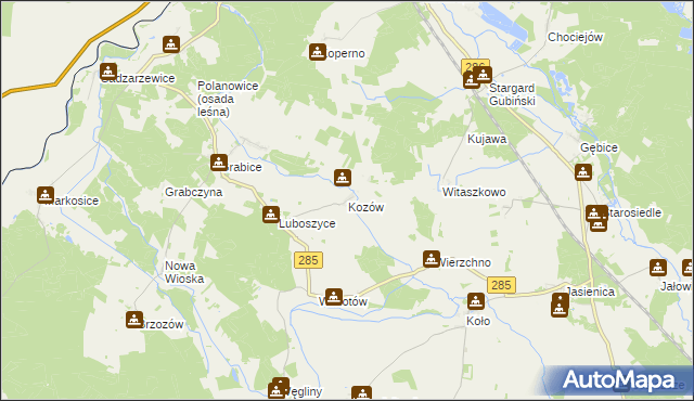 mapa Kozów gmina Gubin, Kozów gmina Gubin na mapie Targeo