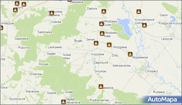 mapa Kozubów gmina Pińczów, Kozubów gmina Pińczów na mapie Targeo