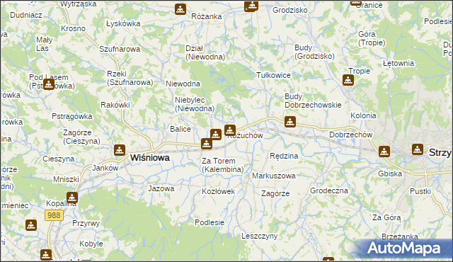 mapa Kożuchów gmina Wiśniowa, Kożuchów gmina Wiśniowa na mapie Targeo