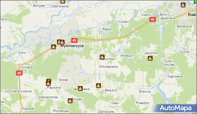 mapa Kożuchów gmina Wyśmierzyce, Kożuchów gmina Wyśmierzyce na mapie Targeo