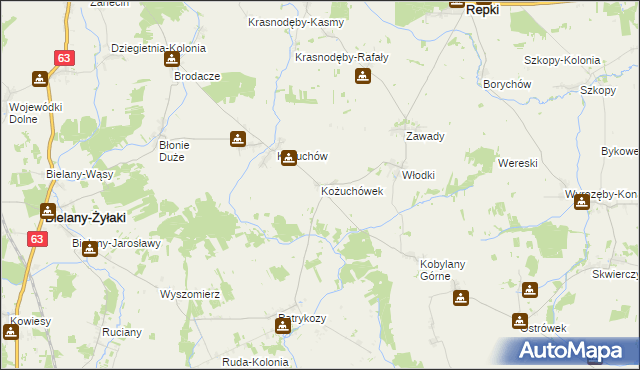 mapa Kożuchówek, Kożuchówek na mapie Targeo