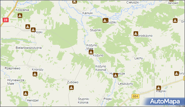 mapa Kożyno, Kożyno na mapie Targeo