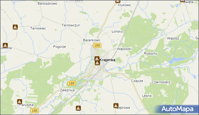 mapa Krajenka, Krajenka na mapie Targeo