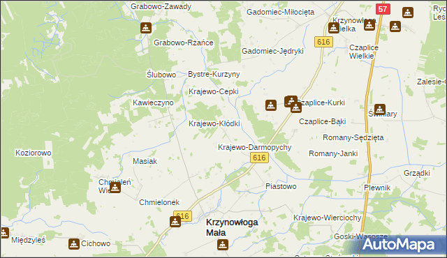 mapa Krajewo Wielkie gmina Krzynowłoga Mała, Krajewo Wielkie gmina Krzynowłoga Mała na mapie Targeo