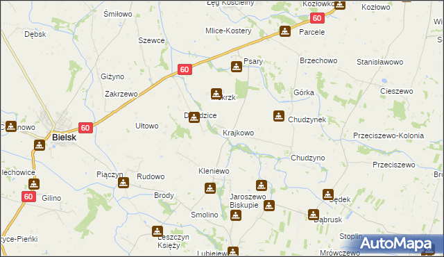 mapa Krajkowo gmina Drobin, Krajkowo gmina Drobin na mapie Targeo